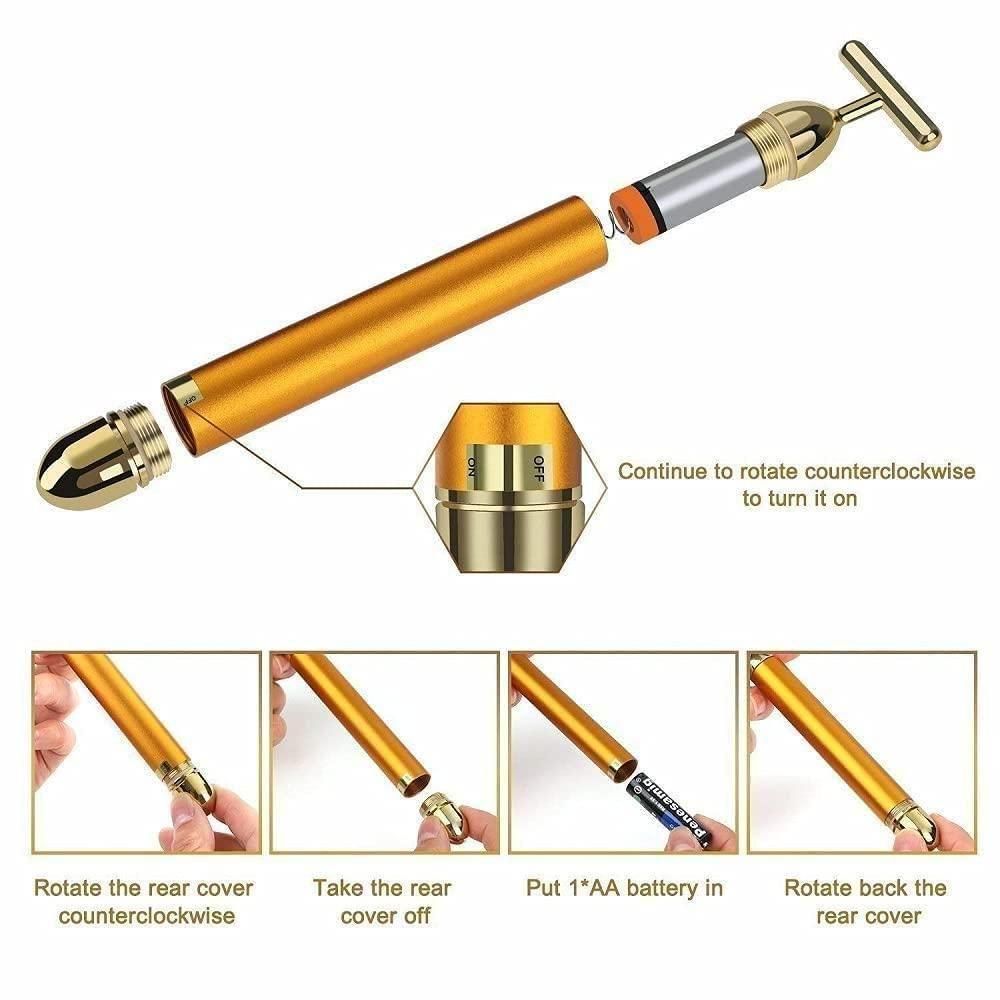 24K Gold Energy Beauty Bar Electric Facial Massage Roller r3fvcs-m6