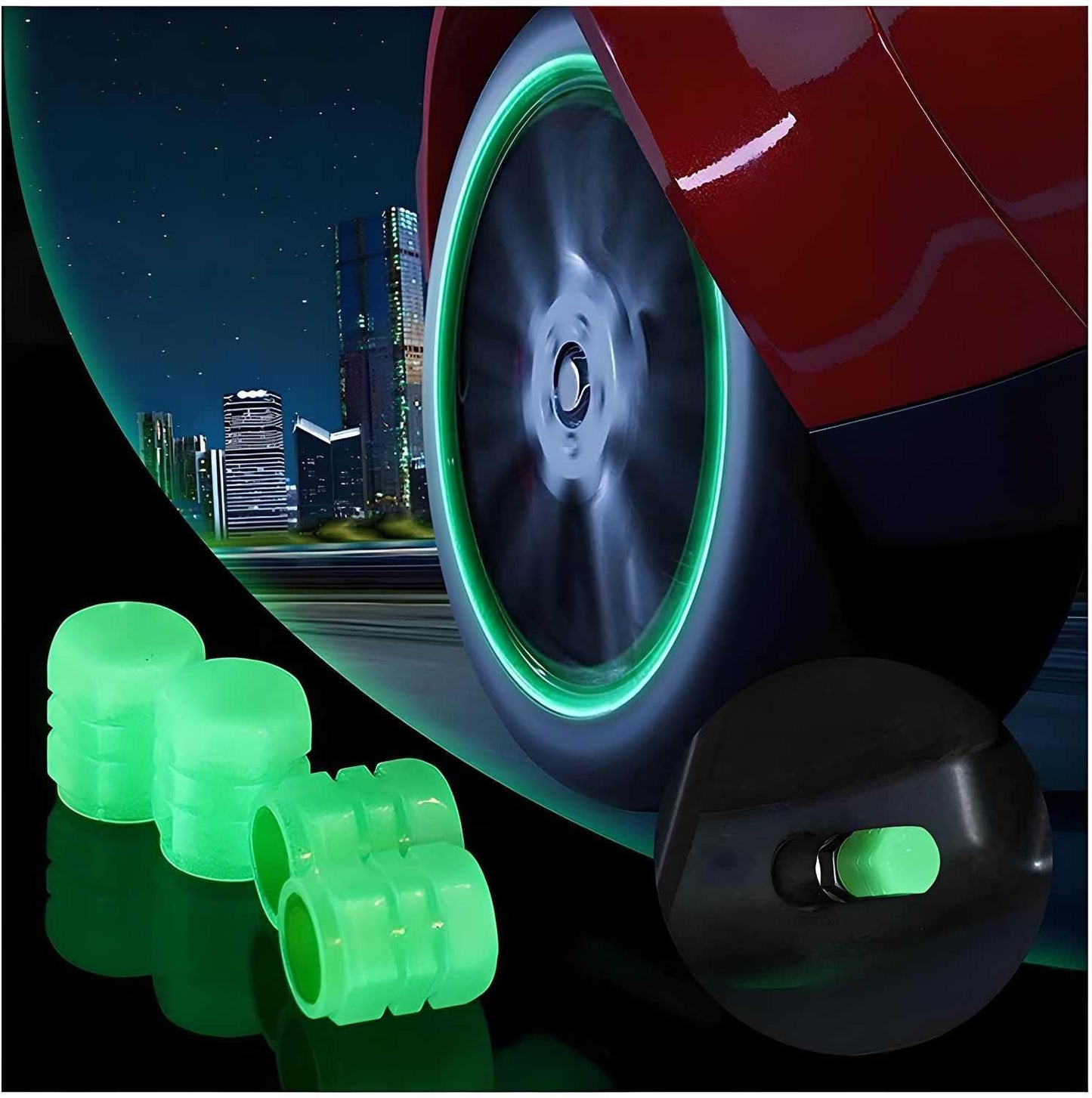 Valve Caps Car/Bike Wheel Tire Rim Air Valve Cap Radium Tyre Air Cover Glow Radium Light Neon (Pack of 4) r3fvcs-m6