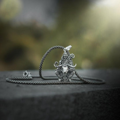 Lord Shiva with Nandi Silver Pendant Chain r3fvcs-m6