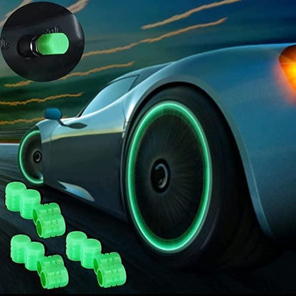Valve Caps Car/Bike Wheel Tire Rim Air Valve Cap Radium Tyre Air Cover Glow Radium Light Neon (Pack of 4) r3fvcs-m6