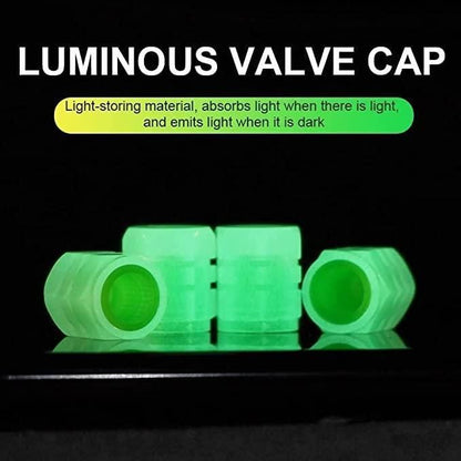 Valve Caps Car/Bike Wheel Tire Rim Air Valve Cap Radium Tyre Air Cover Glow Radium Light Neon (Pack of 4) r3fvcs-m6