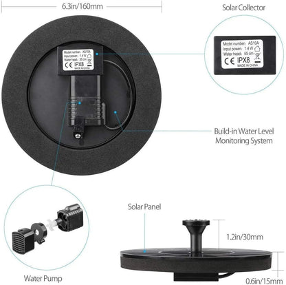 Fountain Solar Power Floating Water Pump for Pool Pond Garden and Patio Plants Round 7V 1.4W (Black) r3fvcs-m6