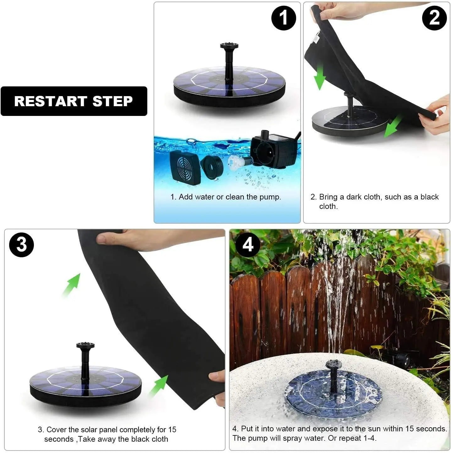Fountain Solar Power Floating Water Pump for Pool Pond Garden and Patio Plants Round 7V 1.4W (Black) r3fvcs-m6