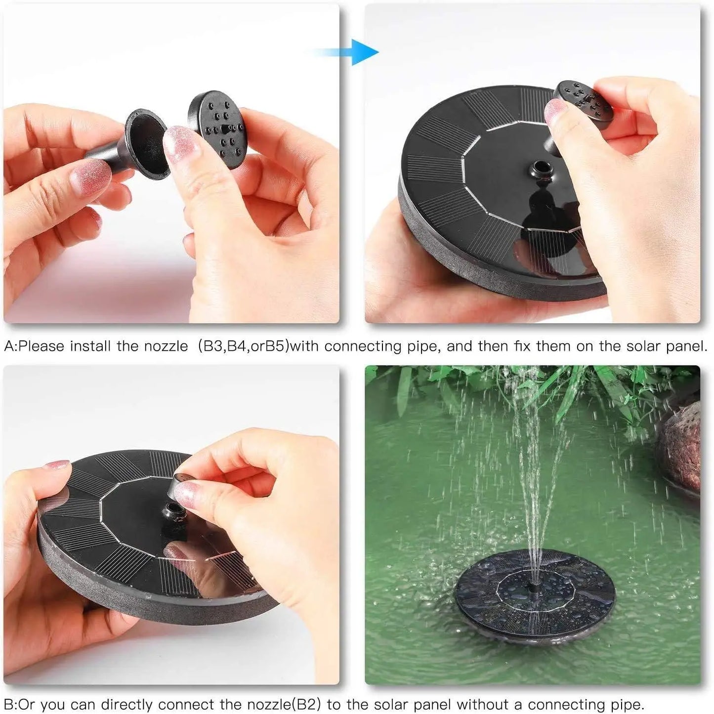 Fountain Solar Power Floating Water Pump for Pool Pond Garden and Patio Plants Round 7V 1.4W (Black) r3fvcs-m6